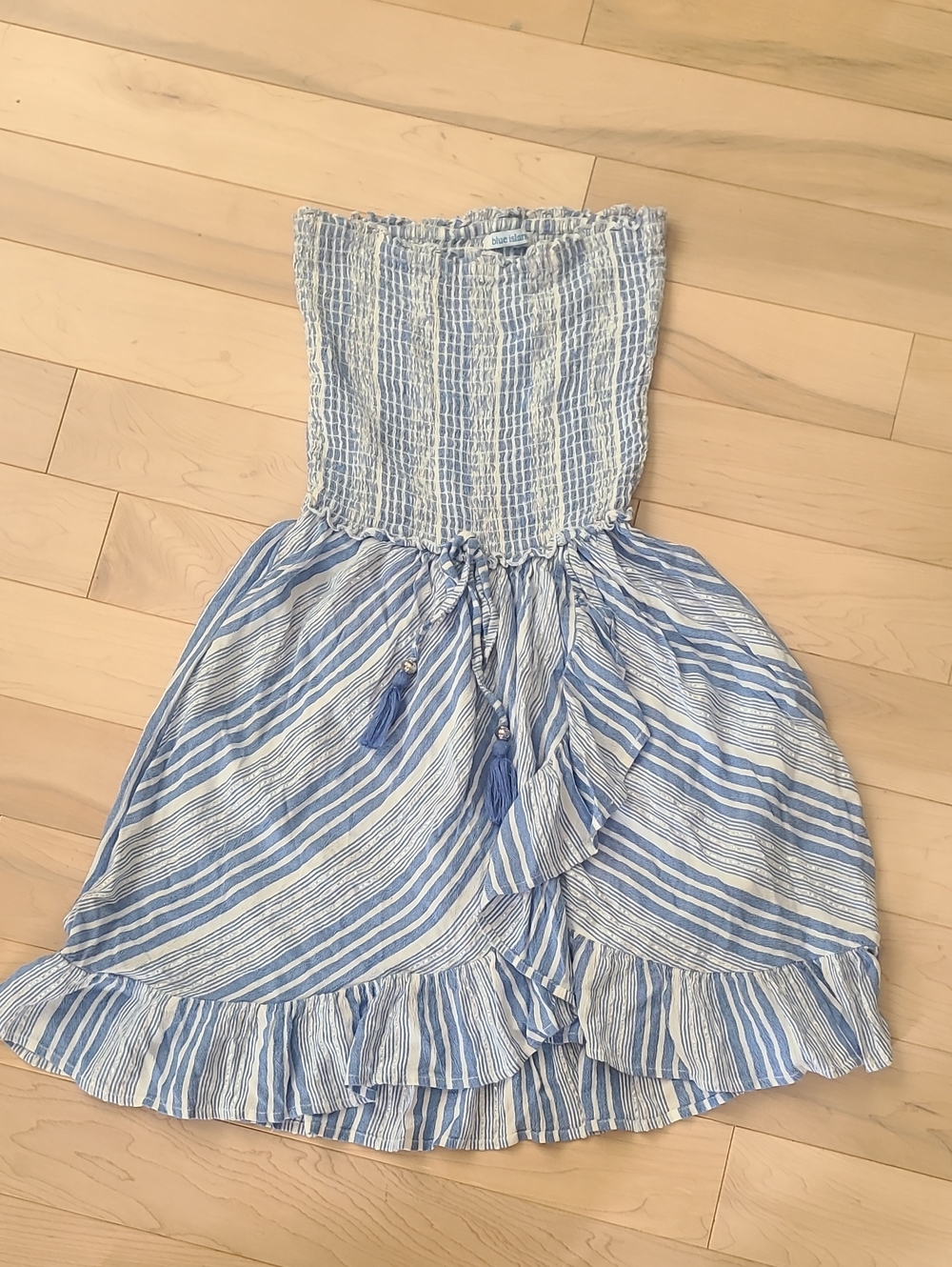 blue island Blue & White Striped Smocked Sundress for Girls
